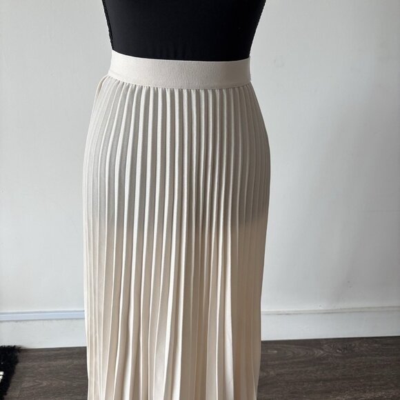 H&M Women’s Pleated Midi Skirt Beige Semi Sheer Size XS Preppy Capsule Neutrals - Picture 3 of 14